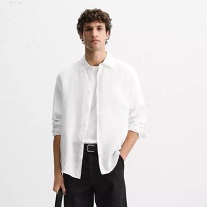 Men's White Linen Zara Shirt, Large